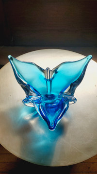 BLUE MURANO TYPE GLASS TRILLIUM ASHTRAY / BOWL