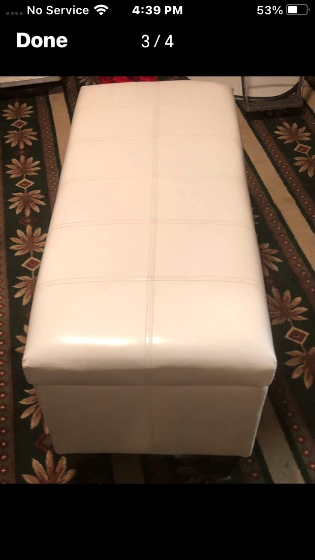 White  ottoman-footstool with under  seat storage 100.00 in Storage & Organization in Barrie - Image 3