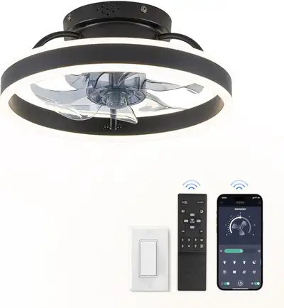 ZMISHIBO Modern White Flush Mount Ceiling Fan with LED Light & D, View more
