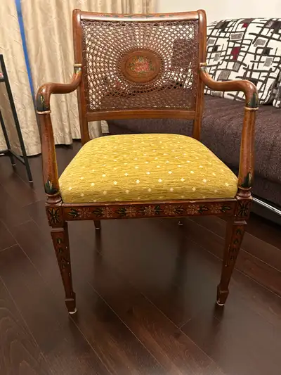Beautiful Vintage Carved Wood Cane Back Accent Chair, View more