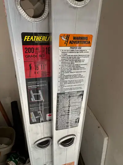Aluminum 16 foot Featherlite ladder originally purchased from Home Depot. Pictures include exact spe...
