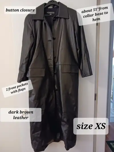 LADIES size XS LONG (midi) BROWN LEATHER COAT, made in Canada, b, View more