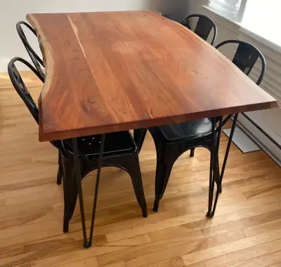 For Sale ~ Solid Wood Live‑Edge Dining Table + 4 Ch, View more