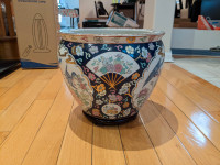 Large Dark Blue Chinese Porcelain Fish Bowl Floor Planter Pot