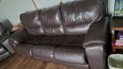 $1600. 2 rocking recliners, 1 queen hide-a-bed couch. Real leather. Call or text +1-306-232-7166