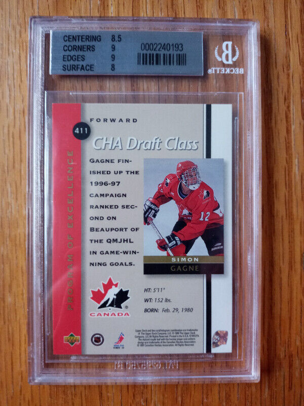 1997-98 Upper Deck Simon Gagne Rookie BGS 8.5 RC 411 Canada in Arts & Collectibles in St. Catharines - Image 3