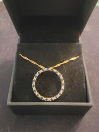 Beautiful Elegant Diamond Sapphire Neckless, 10K gold neckless