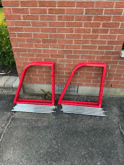 Keep your garage organized with these durable red metal tire rack brackets that feature adjustable c...