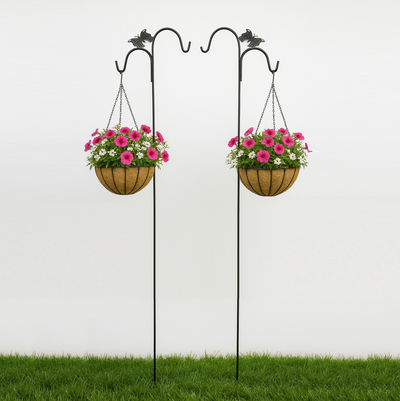 Black Steel Double Shepherd Hook Butterfly Garden Hang planters, View more