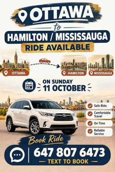 ottawa to GTA rideshare or private ride, View more
