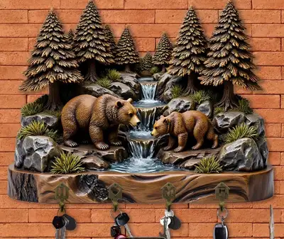 *NEW* 2-D FLAT WOODEN SLAT KEYCHAIN HOLDER - TWIN BEARS RIVER , View more