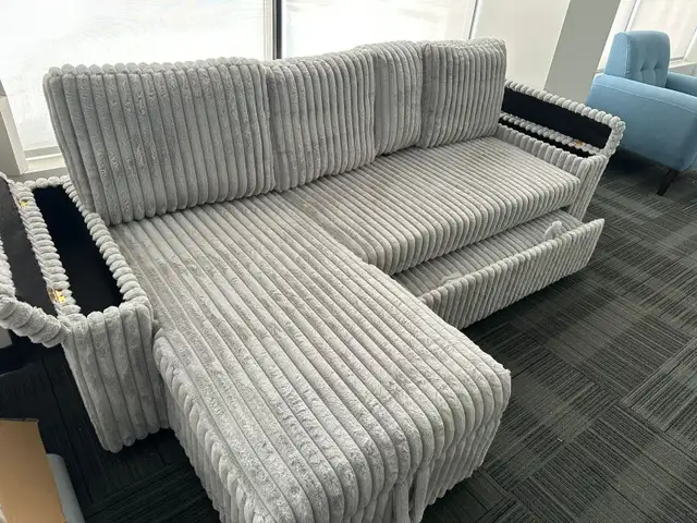 Best Price Modern  Corduroy Soft Sectional Sofa Bed Sleeper Couc in Couches & Futons in Kingston - Image 8