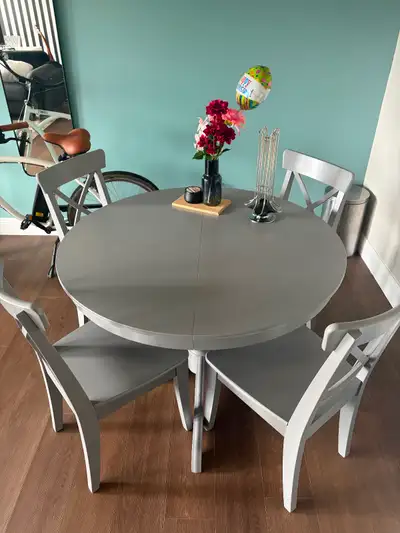 Dinning table ikea ingatorp with ingolf chair, View more