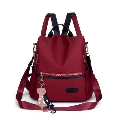 Burgundy Backpack with Cute Kitten Charm, View more