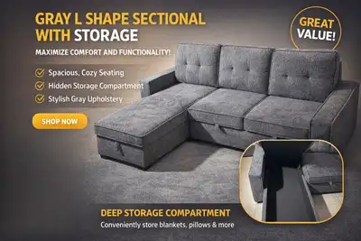 "Sofa" with a Reversible Chaise Available in light Grey, View more
