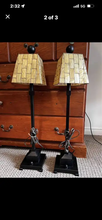 Vintage Mother of Pearl tall table lamps., View more