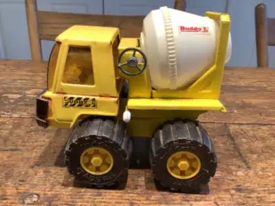 Vintage Buddy L. Yellow Cement Truck White Mixer, View more