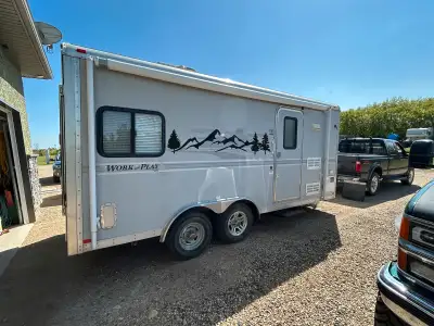 2008 Forest River Work & Play The trailer is 18’ long. Inside it is 6’6” wide between the wheel well...