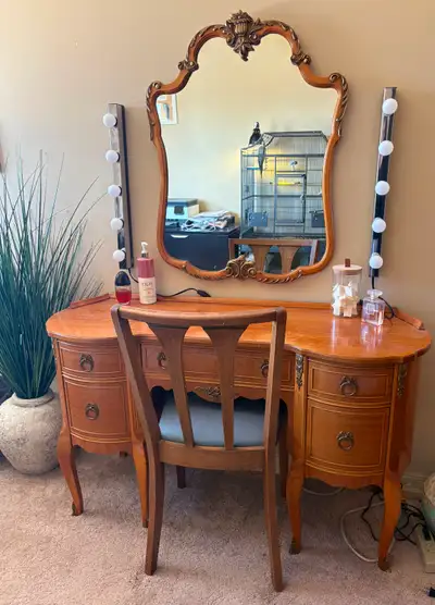 Antique Vanity / Dressing Table, mirror and chair., View more