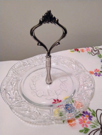 Vintage Glass plate with silver plate handle