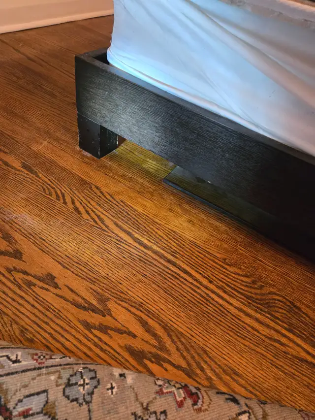 West Elm Leather KING Headboard and Dark Brown Wood Bed Frame in Beds & Mattresses in City of Toronto - Image 3