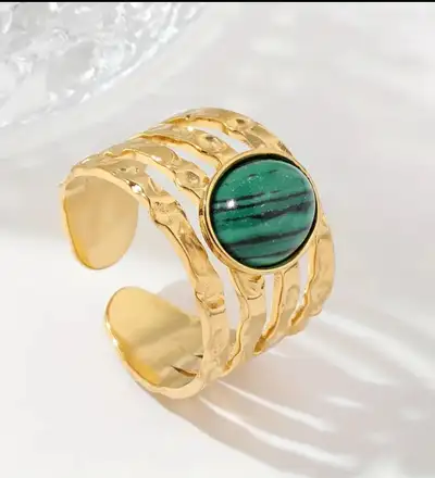 New 18k gold plated stainless steel with natural stone ring, View more
