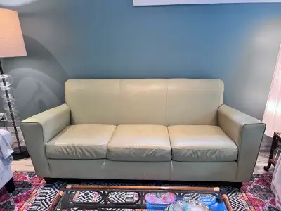 One-of-a-kind Apple Green leather sofa, View more