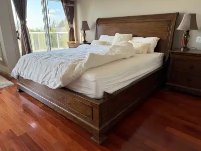 Queen size wood bed and mattress, View more