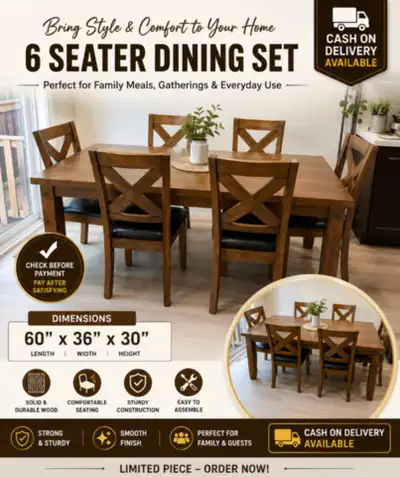 Solid Wood 6 Piece Dining Table Set | Cash on Delivery, View more