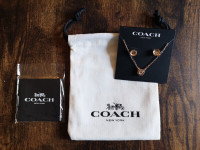 NEW Open Circle Necklace And Tea Rose Stud Earrings Set - Coach