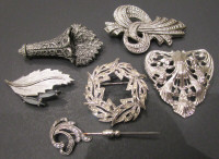 SIX SILVERY TONE VINTAGE BROOCHES