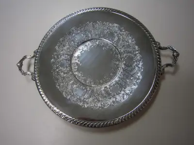 BIRKS serving plate with two handles for easy carrying/serving. (Essay Plate, EP Copper, Lead Mounts...