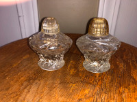 2 1/2 Inch Tall Vintage Pair of Cut Glass Pepper and Salt Shaker