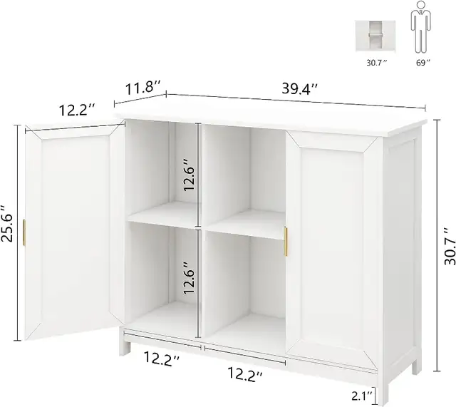 TaoHFE White Storage Cabinet,Credenza Buffet Cabinet Wooden Coff in Hutches & Display Cabinets in City of Toronto - Image 5