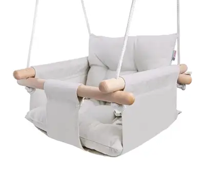 New Wooden Canvas Hanging Baby Swing With Safety Belt/Light Grey, View more