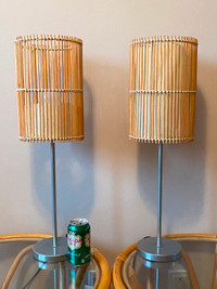 Vintage Pair of Boho Bamboo and Wicker Table Lamps