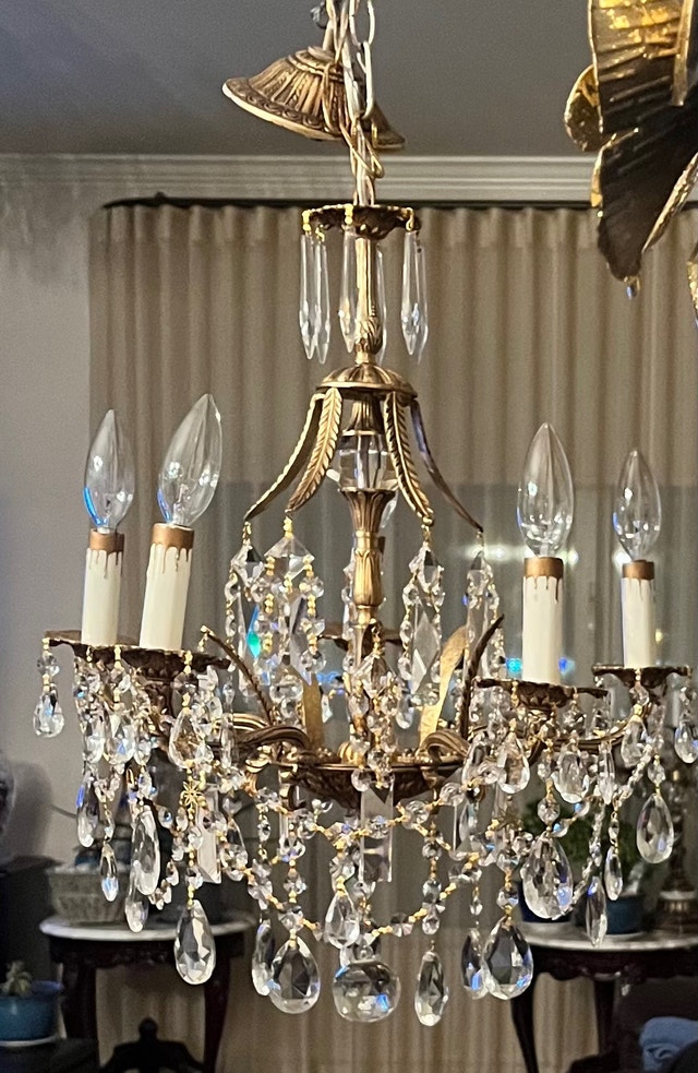 CRYSTAL VINTAGE BRASS CHANDELIER Éclairage intérieur et plafonniers