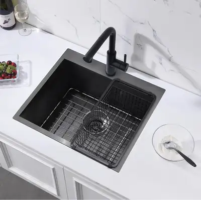 Black Drop in Kitchen Sink 21x18x10" 304 Stainless Steel 16Gauge, View more