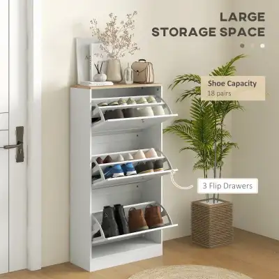 Modern Shoe Storage with 3 Flip Drawers and Adjustable Shelves, , View more