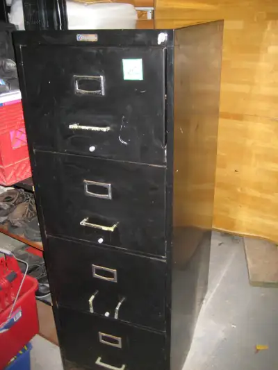 FS: 4 drawer file cabinet, metal shelves, floor lamp (new) etc., View more