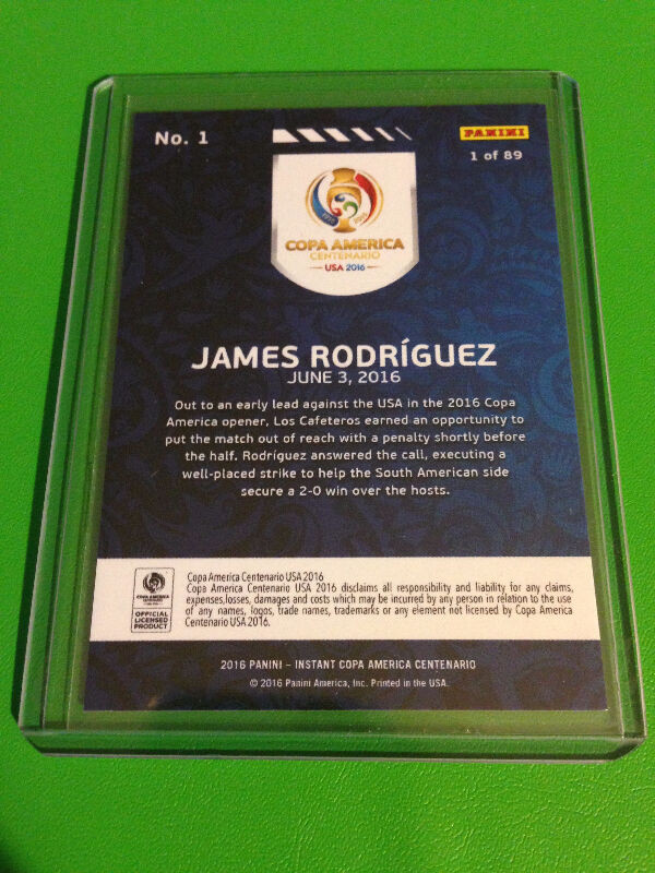 2016 Panini Instant Copa America James Rodriguez Card #1 --1/89 dans Art et objets de collection  à Région de Mississauga/Peel - Image 2
