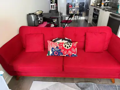Moving-Out Sale -Used-Like -New Structube Red Three-Seater Sofa-, View more