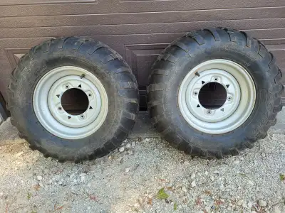 One pair of used ATV tires suitable for use on home made ATV trailer or older model ATV. Stock rear...