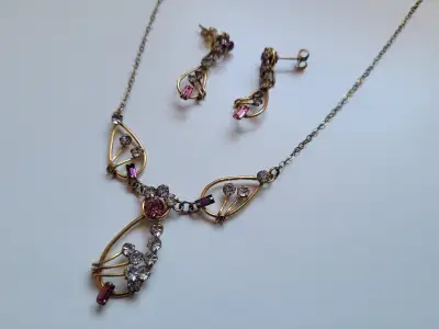 Vintage Gold Filled Rhinestone Jewelry Set, View more