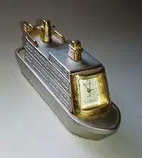 Vintage Diecast Metal Miniature Cruise Ship Desk Clock