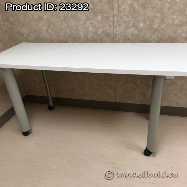 White Rolling Training Table w/ Silver Legs in Other Tables in Calgary