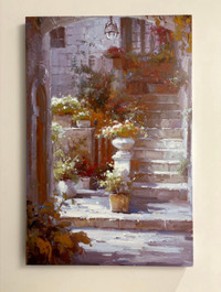 Canvas print - beautiful old world staircase & flowers