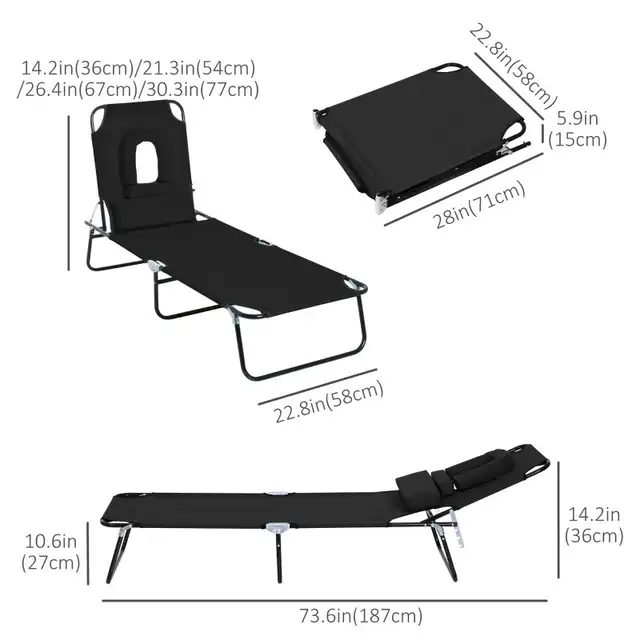 Adjustable Outdoor Lounge Chair, Garden Folding Chaise Lounge  in Patio & Garden Furniture in Markham / York Region - Image 3