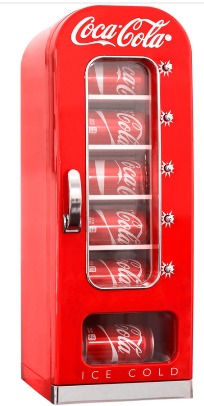 Coca-Cola Vending Machine Mini Fridge w/ 12V DC 110V AC Cords, 10 Can Cooler w/Display Window and Pu...