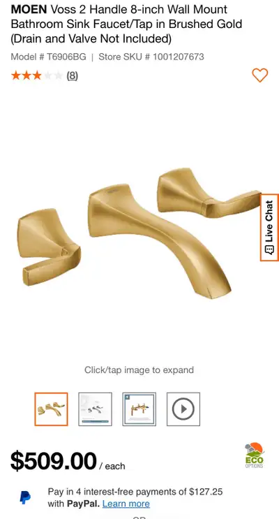 Moen Gold wall mount Faucet - VOSS, View more
